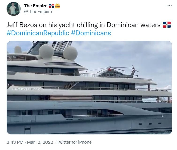 El fundador de Amazon, Jeff Bezos está en República Dominicana 3 TWITTER BARCO AMAZON El fundador de Amazon, Jeff Bezos está en República Dominicana