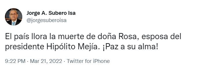 TWITTER SUBERO ISA Personalidades expresan condolencias tras muerte de Doña Rosa