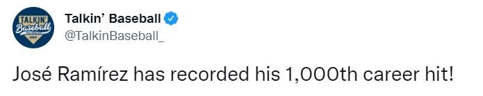 TWITTER JOSE RAMIREZ Dominicano José Ramírez llega a mil hits en su carrera en las GL