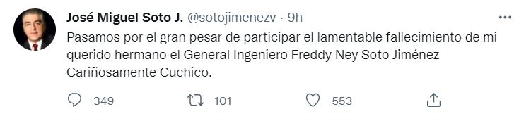 TWITTER SOTO JIMENEZ Muere Freddy Ney Soto, hermano del exministro FF.AA. Soto Jiménez