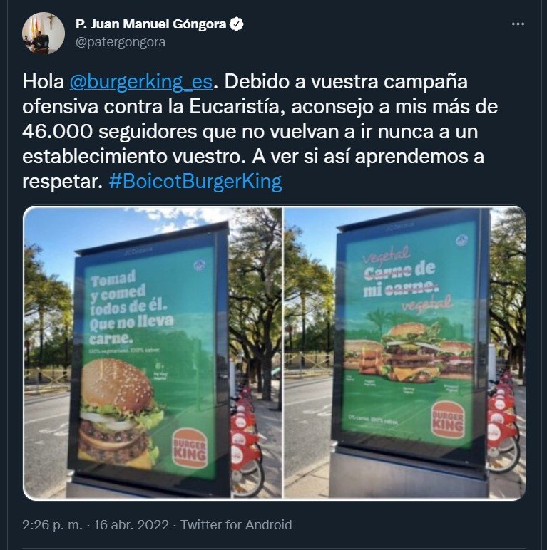 Tweet P Juan Manuel El Vaticano condisera Burger King se burla de la Semana Santa con anuncios blasfemos