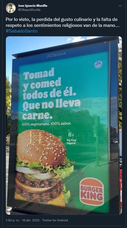 Tweet Silva El Vaticano condisera Burger King se burla de la Semana Santa con anuncios blasfemos