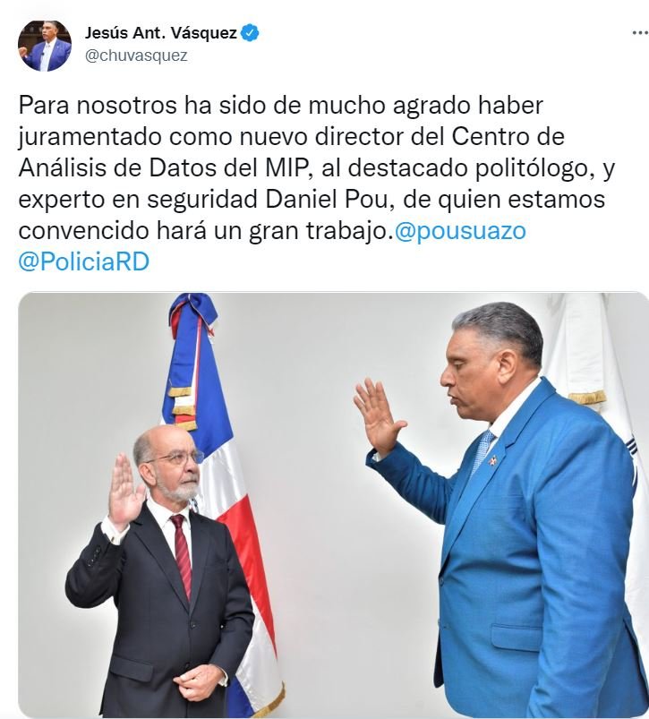 TWITTER JESUS VASQUEZ Interior y Policía designa a Daniel Pou director del centro de análisis de dato