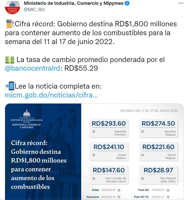 Gobierno mantiene precio de todos los combustibles 3 TWITTER MINISTERIO DE INDUSTRIA Gobierno mantiene precio de todos los combustibles