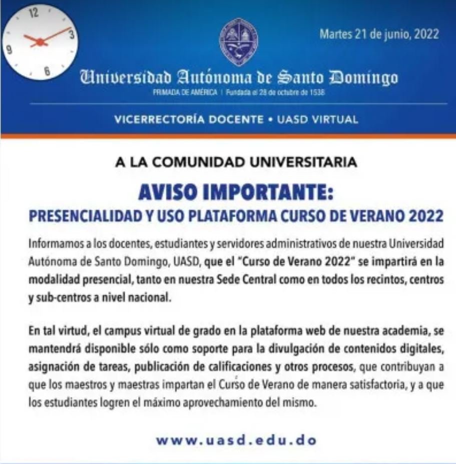 UASD 9 UASD impartirá curso de verano de manera presencial a nivel nacional