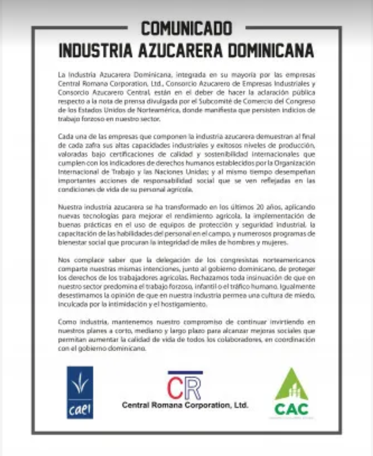INDUSTRIA AZUCARERA 1 Industria azucarera de RD rechaza informe de “maltratos” a haitianos
