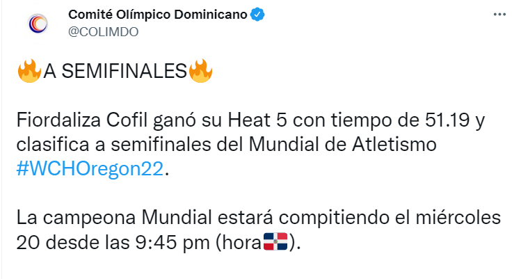 Paulino, Cofil y Feliz a semifinales en 400 metros Mundial Atletismo 4 TWITTER COMITE OLIMPICO 1 1 Paulino, Cofil y Feliz a semifinales en 400 metros Mundial Atletismo