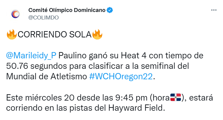 Paulino, Cofil y Feliz a semifinales en 400 metros Mundial Atletismo 3 TWITTER COMITE OLIMPICO 3 Paulino, Cofil y Feliz a semifinales en 400 metros Mundial Atletismo