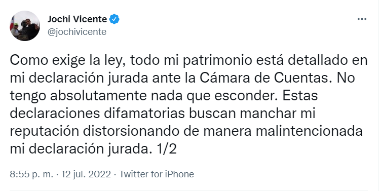 Ministro de Hacienda le responde a senador Lorenzo y niega tenga RD$400 millones en paraísos fiscales 3 TWITTER JOCHI Ministro de Hacienda le responde a senador Lorenzo y niega tenga RD$400 millones en paraísos fiscales