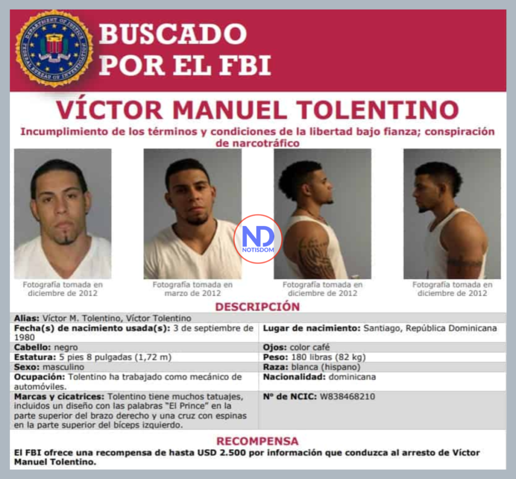FBI busca Victor Manuel Tolentino El FBI busca a estos tres dominicanos por delitos de fraude y narcotráfico en Estados Unidos