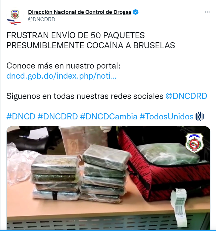 TWITTER DROGA Decomisan 50 paquetes de droga en aeropuerto de Punta Cana