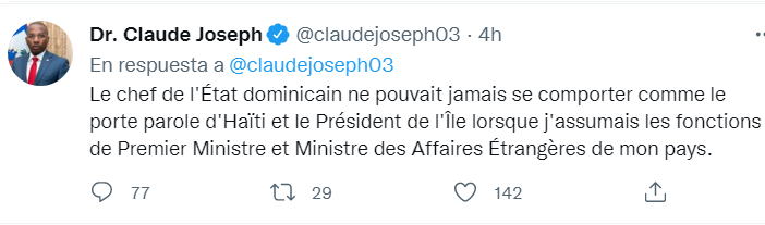 TWITTER JOSEPH 1 Claude Joseph dice Luis Abinader no entiende nada de la crisis haitiana