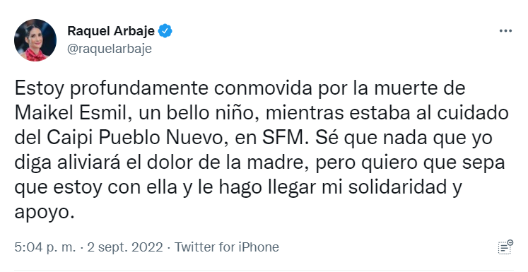 TWITTER RAQUEL ALBAJE 2 Raquel Arbaje sobre niño ahogado en estancia Caipi: Esta negligencia debe ser severamente sancionada