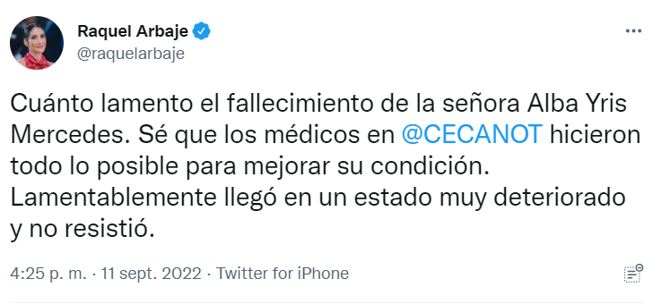 Primera dama expresa lamento por muerte de mujer cuya hija pedía ayuda para construir casa 3 TWITTER RAQUEL ALBAJE 3 Primera dama expresa lamento por muerte de mujer cuya hija pedía ayuda para construir casa