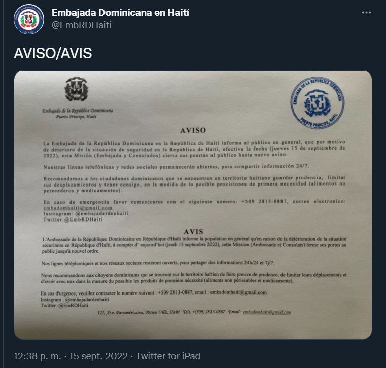Tuit Embajada RD en Haiti Video | Analistas creen posible una revolución en Haití; RD cierra sus embajada y consulados