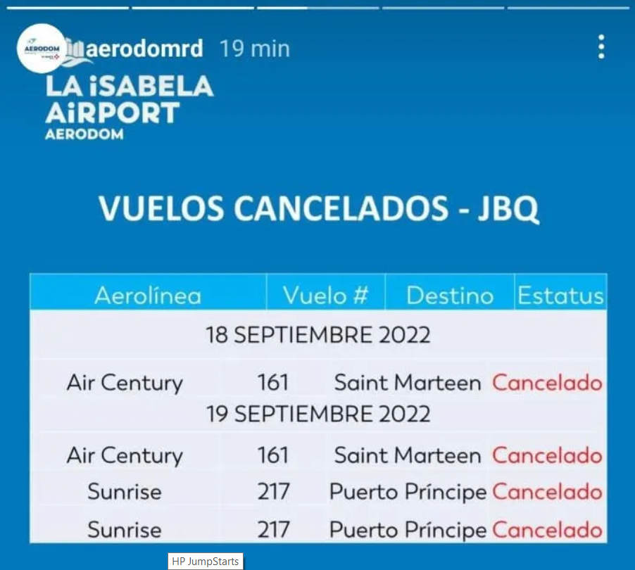 Aerodom cancela 18 vuelos comerciales tras paso de huracán Fiona 4 VUELOS CANCELADOS Aerodom cancela 18 vuelos comerciales tras paso de huracán Fiona