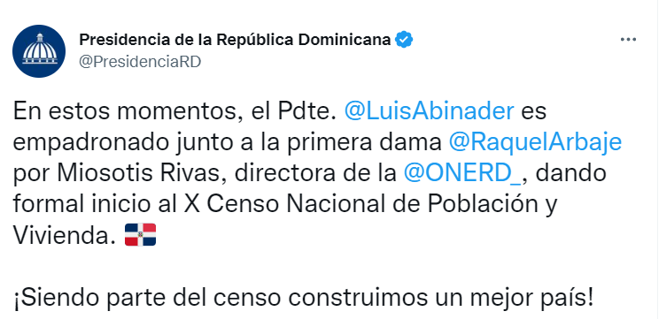 ABINADER 364 Censo Nacional de Población y Vivienda 2022 inicia hoy con el empadronamiento de Luis Abinader