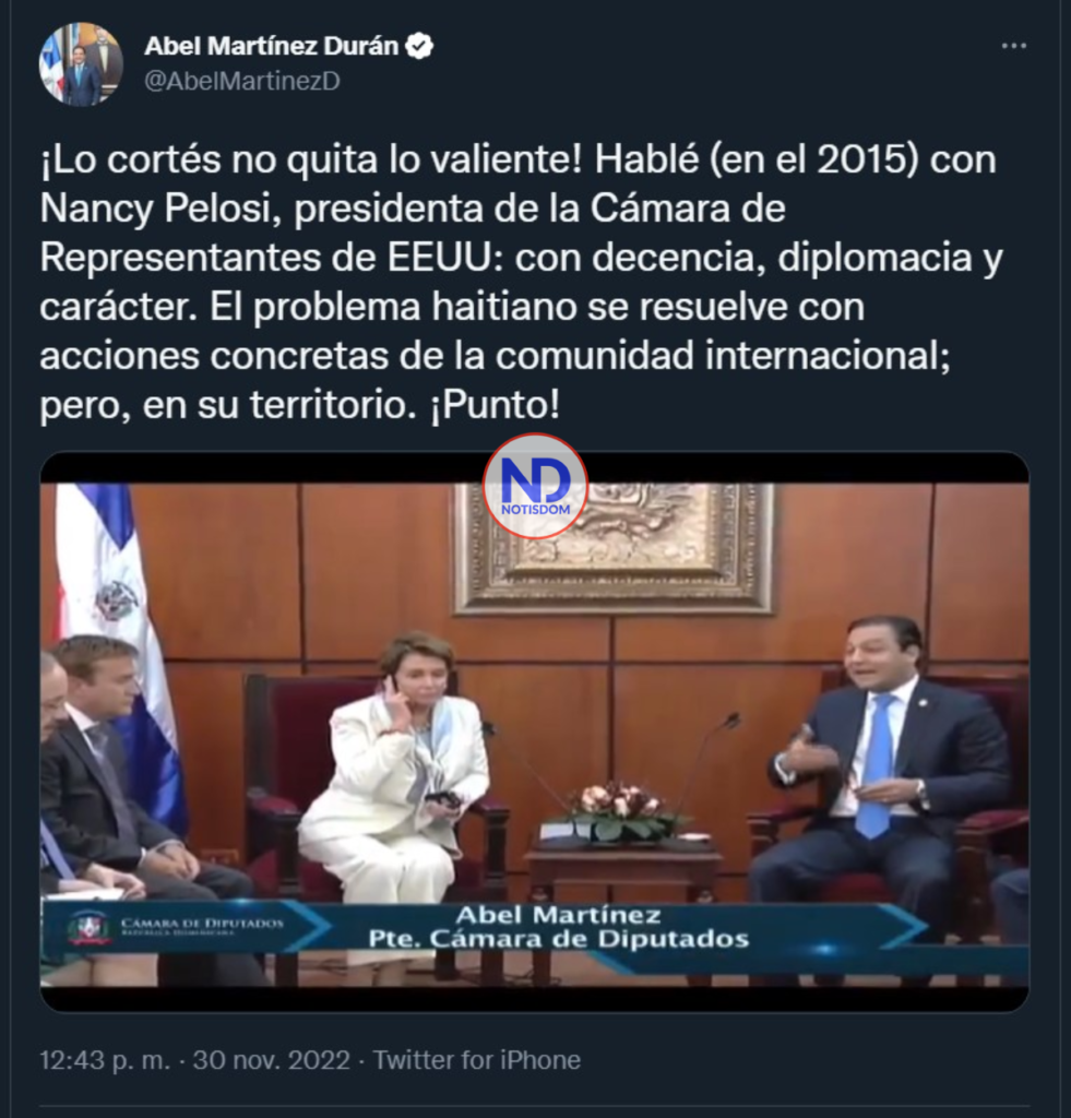 Abel twitt Abel Martínez: "El problema haitiano se resuelve con acciones de la comunidad internacional"