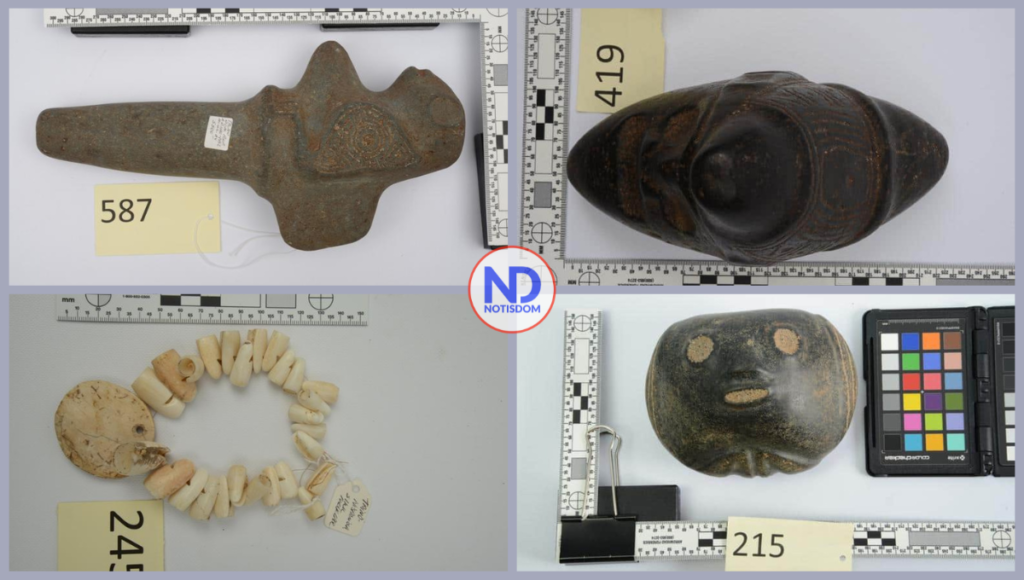 4 FOTOS C COLLAGE 10 Cultura recibe de la Embajada de los Estados Unidos 21 piezas taínas incautadas por el FBI