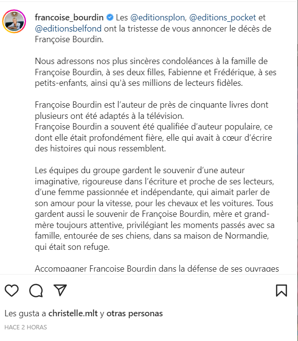 FRANCOISE 1 Fallece la novelista francesa Françoise Bourdin, autora de "best sellers"