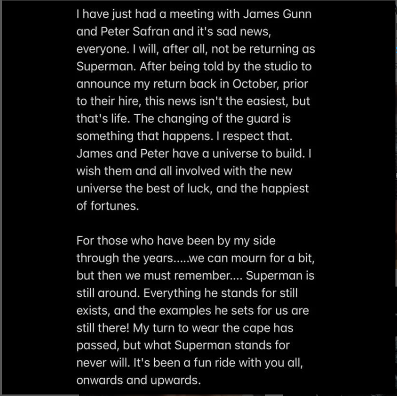 HHHHHHHH Henry Cavill anuncia que no regresará como Superman