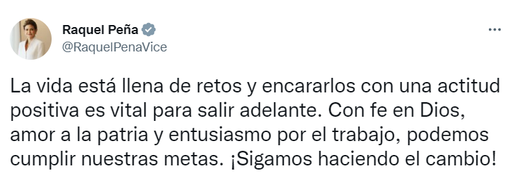RAQUEL PENA 44 Vicepresidenta llama a encarar los retos con una actitud positiva