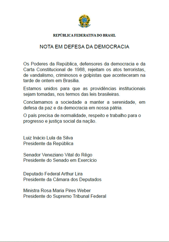 carta lula Lula pide «serenidad» para “defender la democracia”