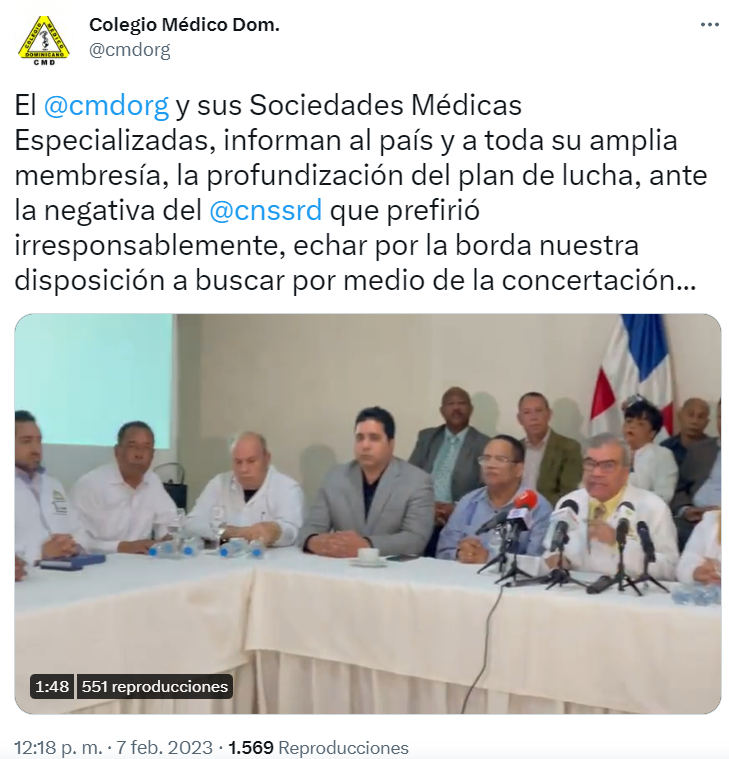 COLEGIO MEDICO 6 CMD llama a paralización de consultas a las ARS para el jueves y viernes de esta semana