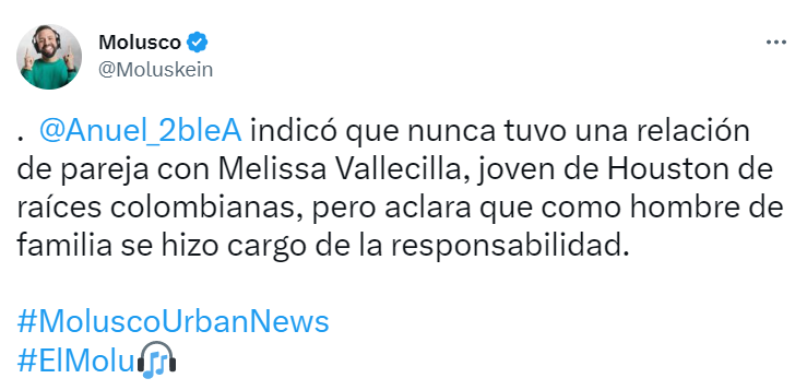 MOLUSCO 2 Modelo Melissa Vallecilla explota contra Anuel por no reconocer a su supuesta hija
