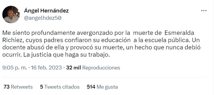 El ministro de Educación lamenta el fallecimiento de Esmeralda Richiez 3 TWITTER ANGEL HERNANDEZ 1 El ministro de Educación lamenta el fallecimiento de Esmeralda Richiez