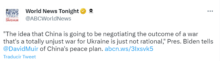 TWITTER BIDEN 1 Biden descarta enviar aviones de combate F-16; rechaza plan chino