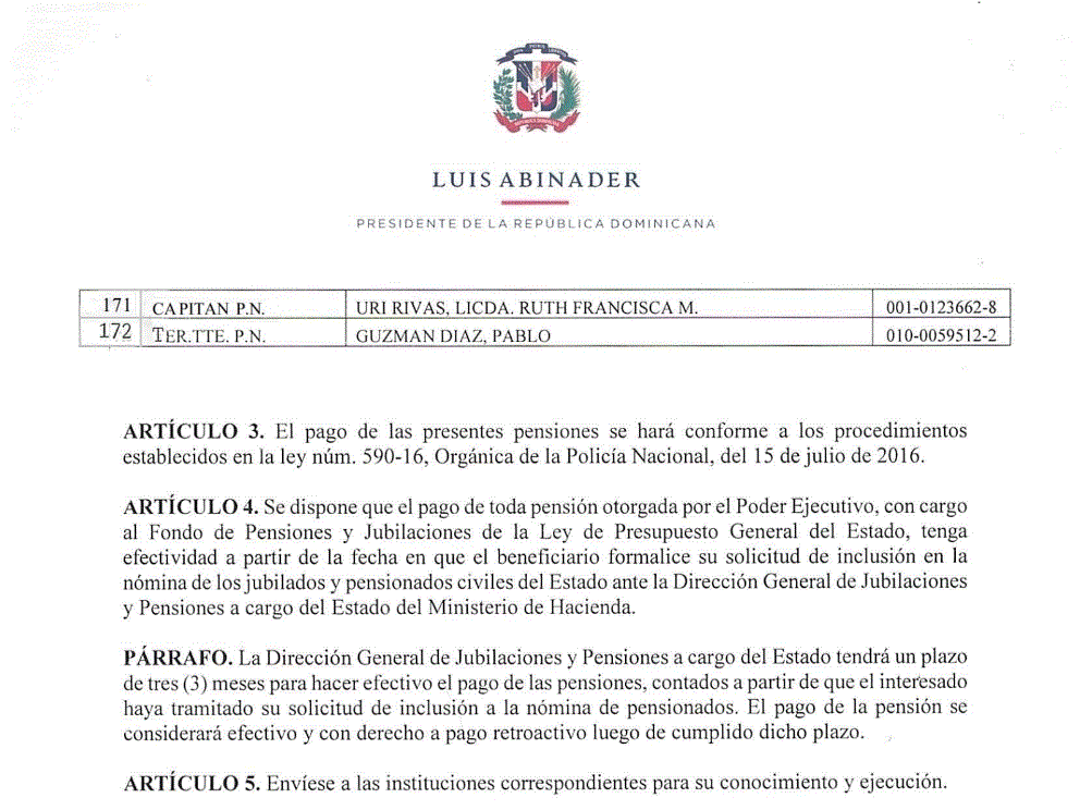 CARTA 18 Abinader pone en retiro a 978 miembros de la Policía mediante decretos