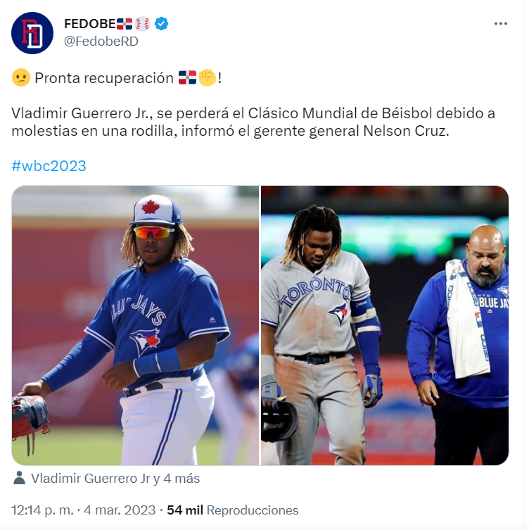 VLADIMIR GUERRERO 21 Vladimir Guerrero Jr. se perderá el Clásico Mundial de Béisbol