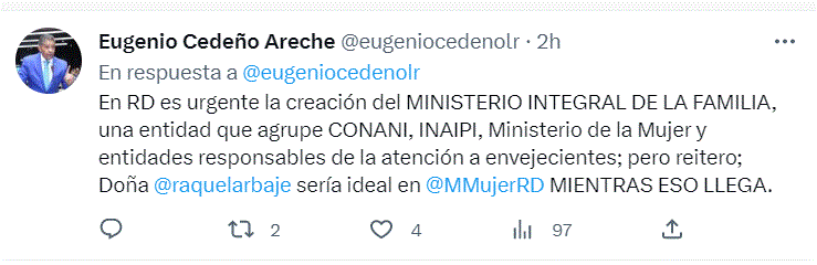 EUGENIO CEDENO 1 Diputado PRM sugiere a Abinader designar a Raquel Arbaje ministra de la Mujer