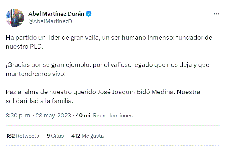 ABEL MARTINEZ 14 Políticos lamentan muerte de José Joaquín Bidó Medina