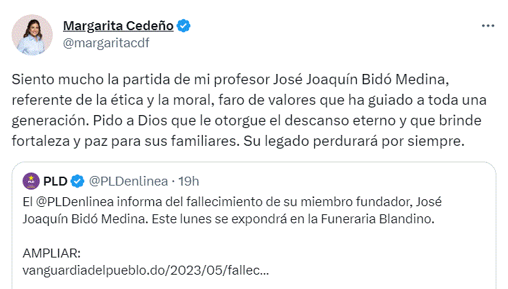 MARGARITA CEDENO 9 Políticos lamentan muerte de José Joaquín Bidó Medina