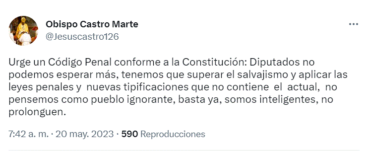 "Urge un Código Penal conforme a la Constitución", afirma obispo Castro Marte 3 OBISPO CASTRO MARTE "Urge un Código Penal conforme a la Constitución", afirma obispo Castro Marte