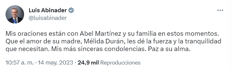 abinader twitter Presidente Abinader expresa condolencias a Abel Martínez por muerte de su madre