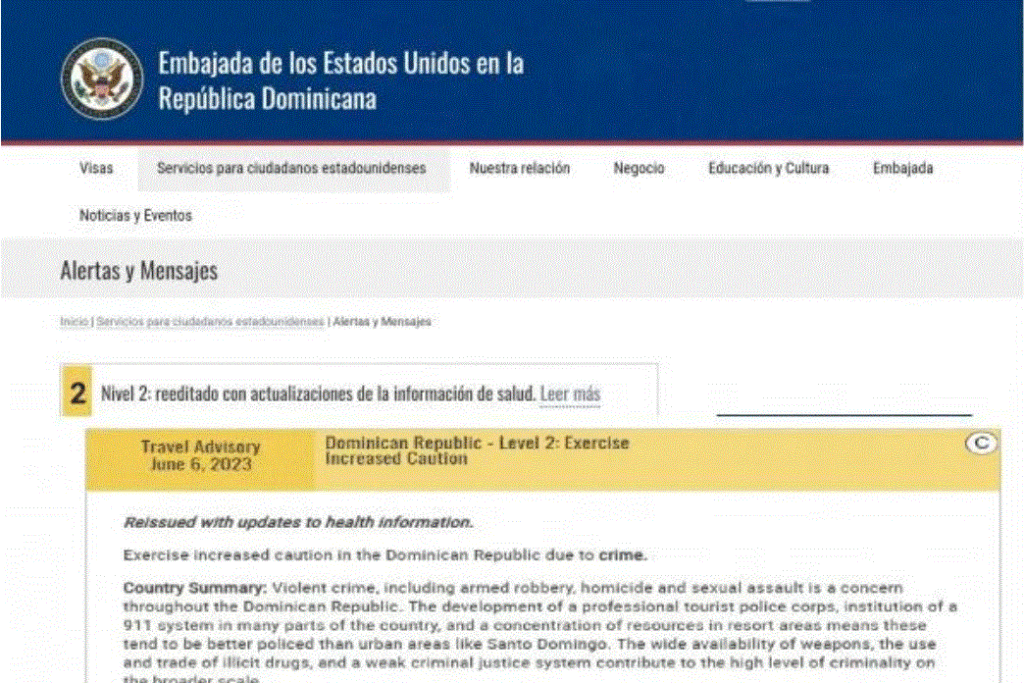 EMBAJADA EE.UU 2 Embajada de EE.UU. vuelve alertar a sus ciudadanos a tener precaución por delincuencia en RD