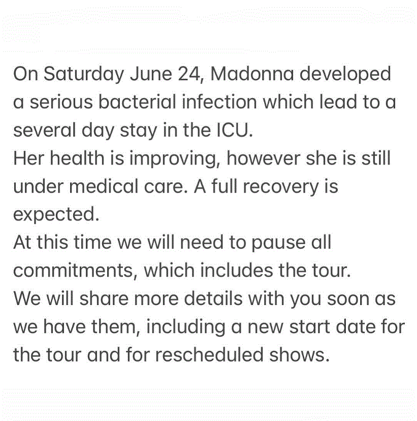 MADONNA 3 Ingresan a Madonna a cuidados intensivos por infección bacteriana