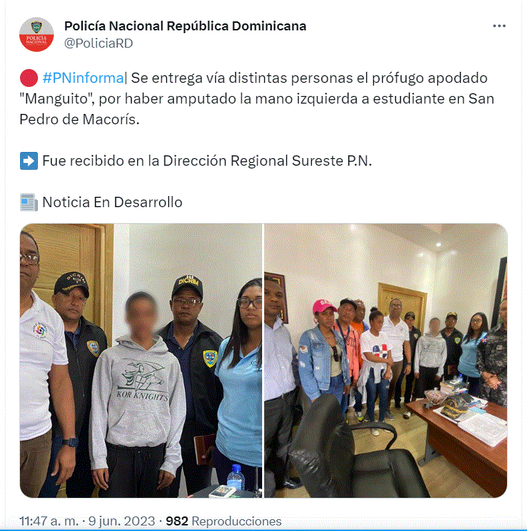MANGUITO Se entrega "Manguito", acusado de cercenar la mano a estudiante en San Pedro de Macorís