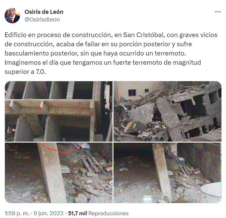 OSIRIS DE LEON 6 «Graves vicios de construcción» habrían causado colapso de edificio en San Cristóbal según Osiris De León