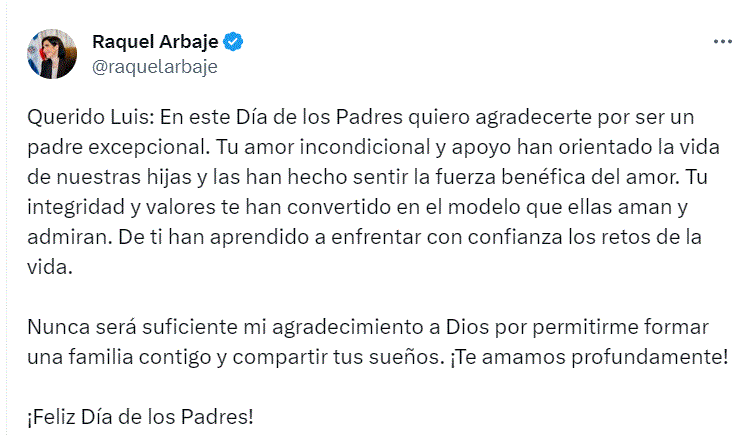 La felicitación de Raquel Arbaje a Luis Abinader por el Día de los Padres 3 ABINADER 608 La felicitación de Raquel Arbaje a Luis Abinader por el Día de los Padres