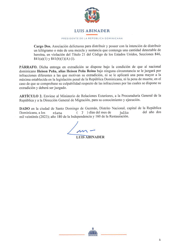 CARTA 25 Disponen extradición de cuatro dominicanos solicitados por gobierno de EE.UU.