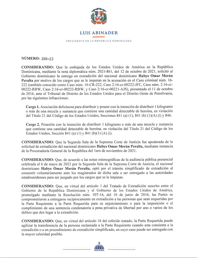 CARTA 26 Disponen extradición de cuatro dominicanos solicitados por gobierno de EE.UU.