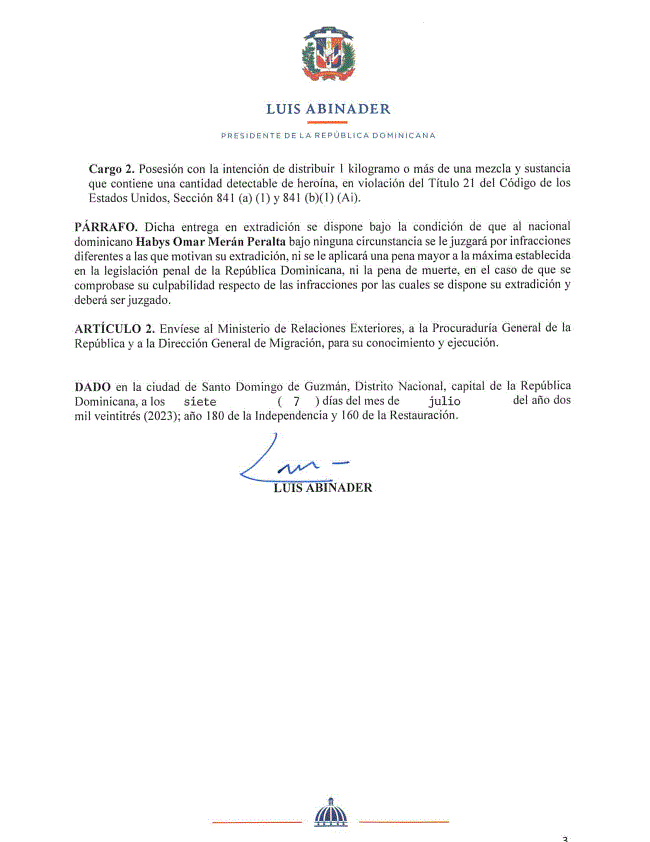 CARTA 28 Disponen extradición de cuatro dominicanos solicitados por gobierno de EE.UU.