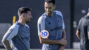 Messi y Busquets, sonrientes en el primer entrenamiento con el Inter Miami