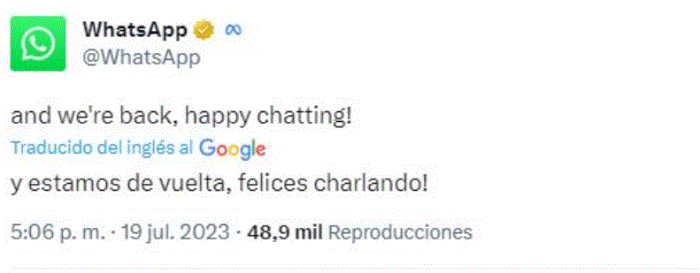 WHATSAPP 60 WhatsApp informa solución problema caída mundial de la aplicación