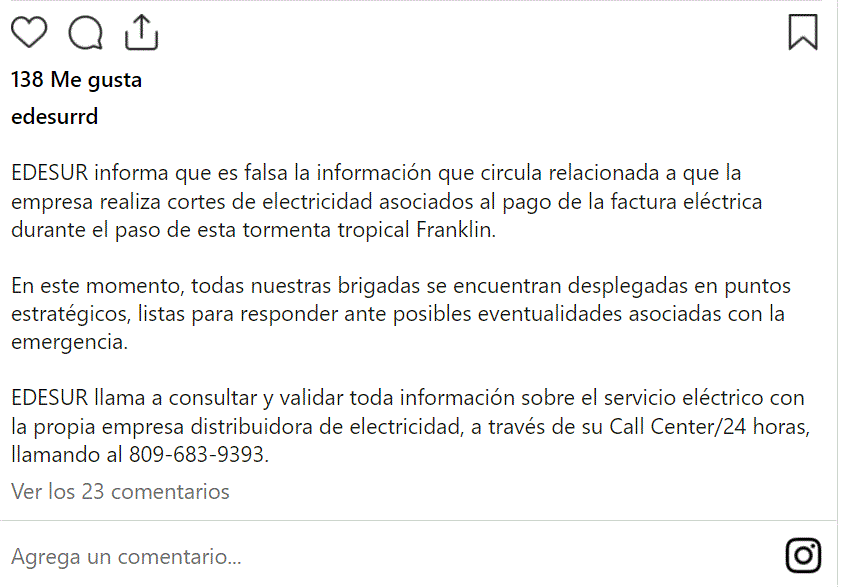 EDESUR 23 Edesur dice es falso que suspenderá servicio de electricidad por falta de pago