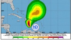 Franklin a 400 kms de RD; más viento y lluvia desde esta noche